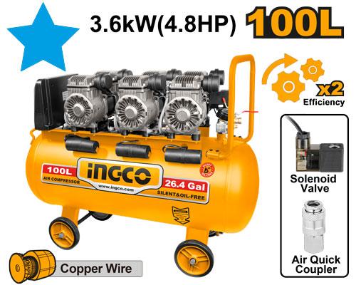 ACS3361001 - COMPRESSEUR SILENCIEUX 100L 3x1200W 4,8HP INGCO Maroc
