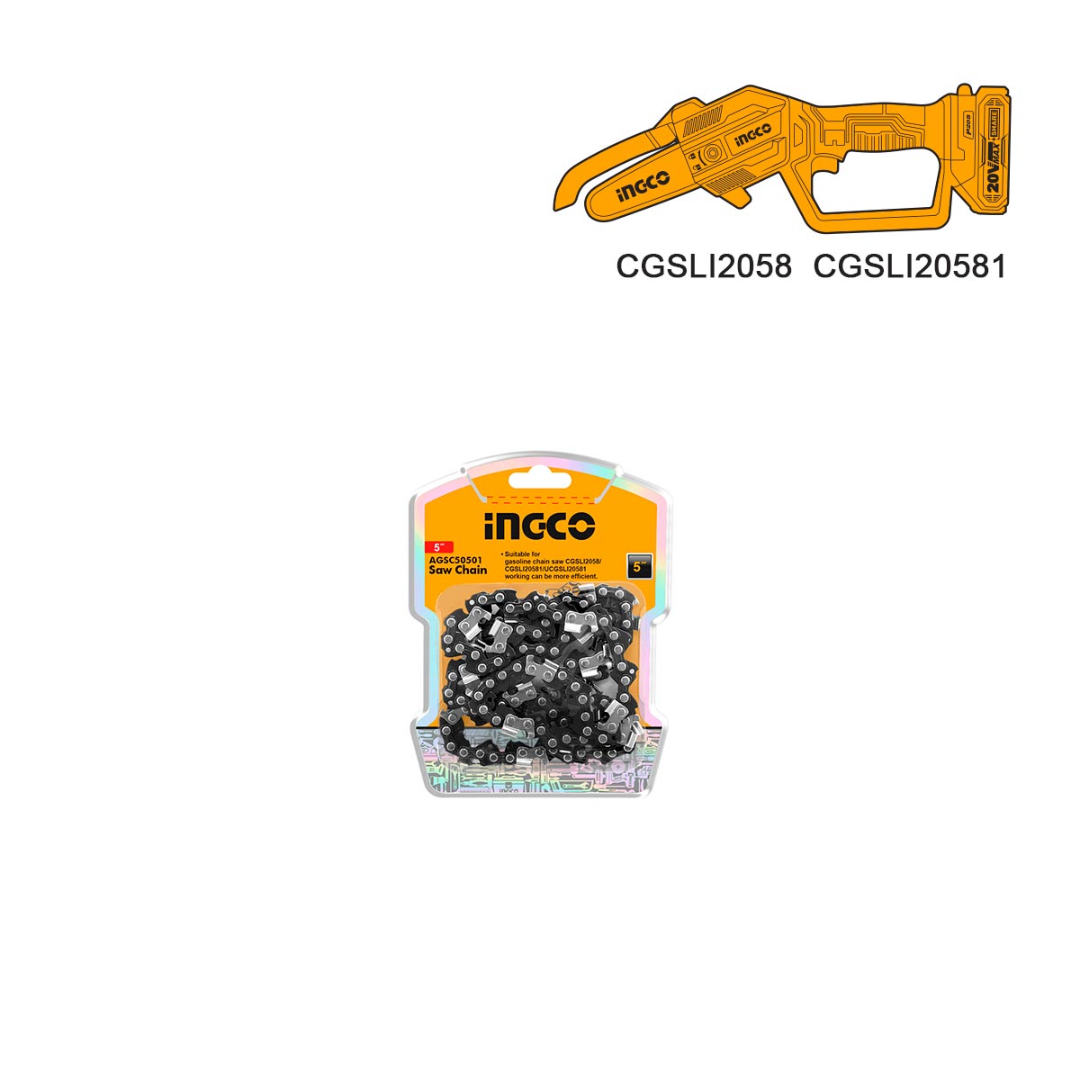 AGSC50501 - CHAÎNE 5" POUR SCIE ÉLAGUEUSE GCS545181 INGCO Maroc