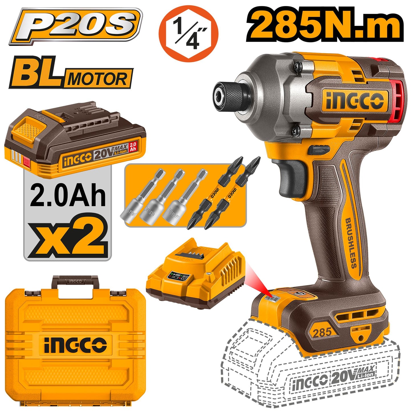 CIRLI2028 - VISSEUSE A CHOC 20V 285N.M BRUSHLESS INGCO Maroc
