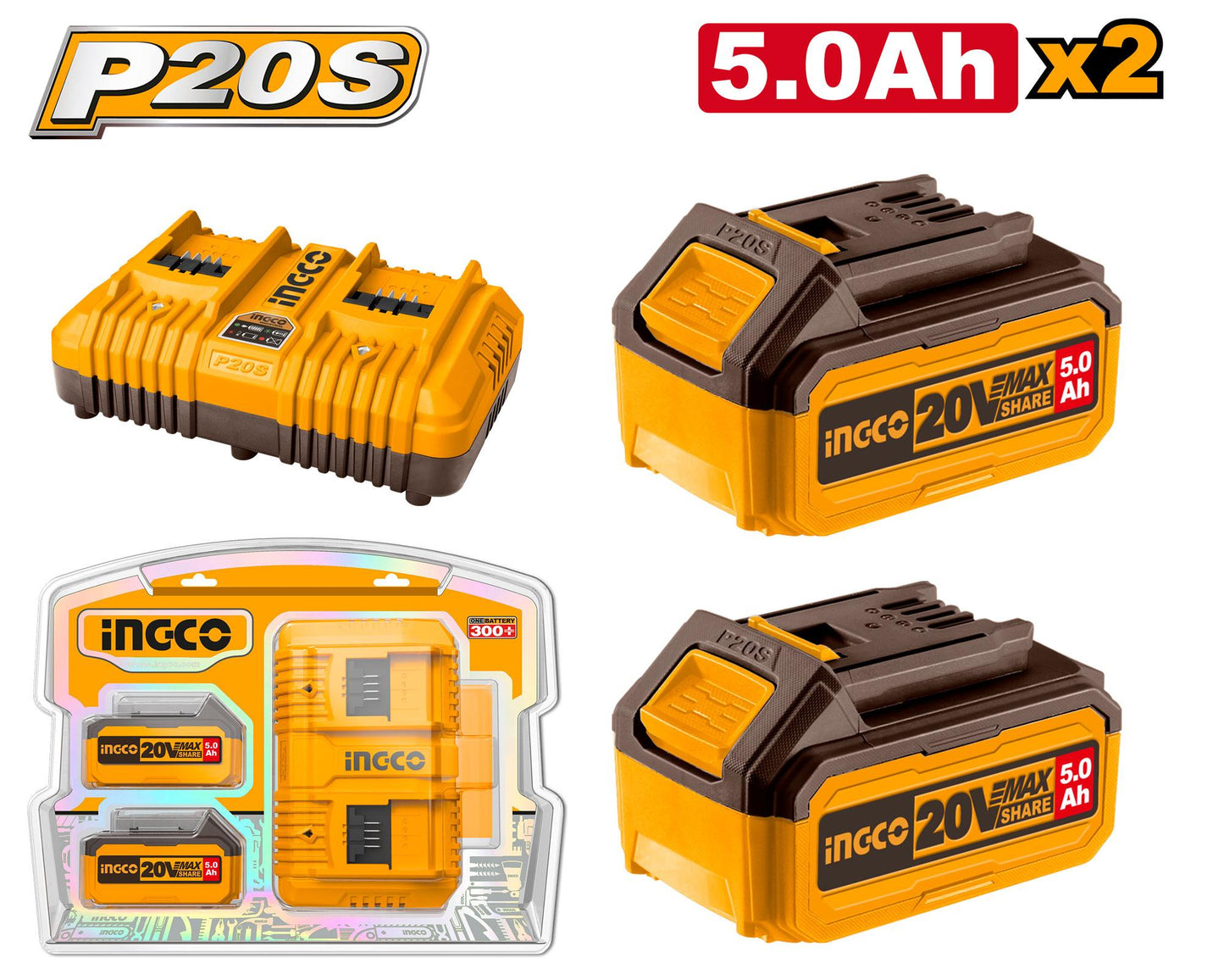FBCPK2425 - PACK 2 BATTERIES 5Ah + CHARGEUR INGCO Maroc