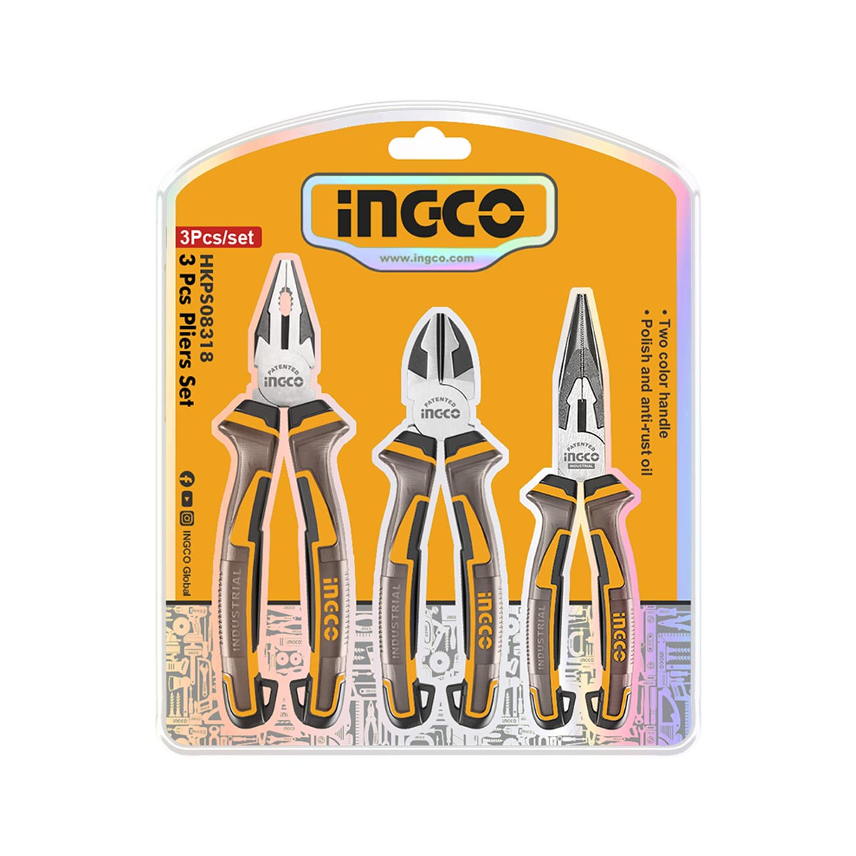 HKPS28318 - SET DE 3 PINCES PRO INGCO Maroc