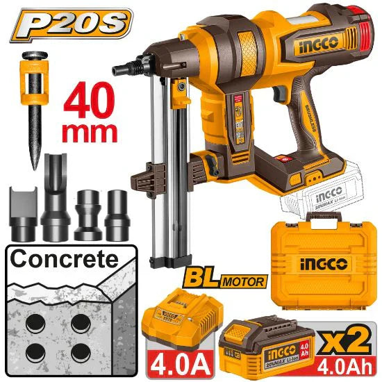 INGCO CLOUEUR À BÉTON 20V 19-40MM -2BATTERIES 4.0AH +CHARGEUR AU MAROC [CCNLI9008]