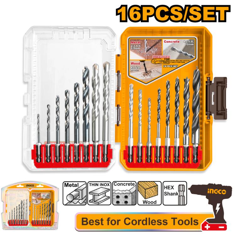INGCO JEU DE 16 FORET VISSEUSE METAL-BOIS-BETON [AKDL11608]