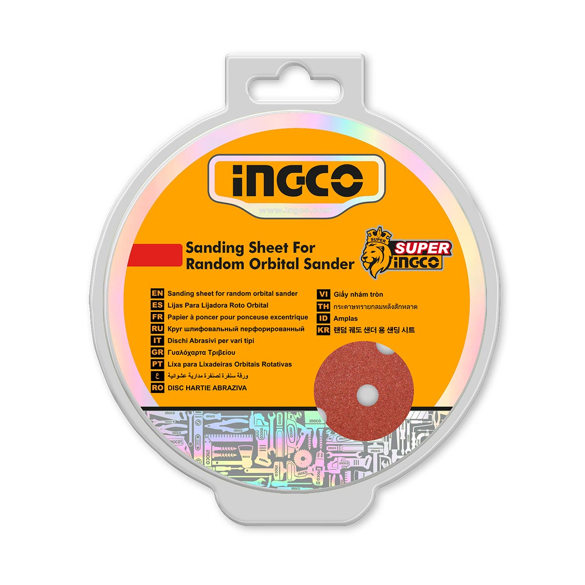 AKRS1250511 - JEU DES FEUILLES ABRASIVES PONCEUSE ORBITALE 50PCS 125MM INGCO Maroc