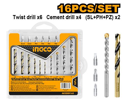 AKSDB9165 - SET DE FORETS ET EMBOUTS 16 PIECES INGCO Maroc