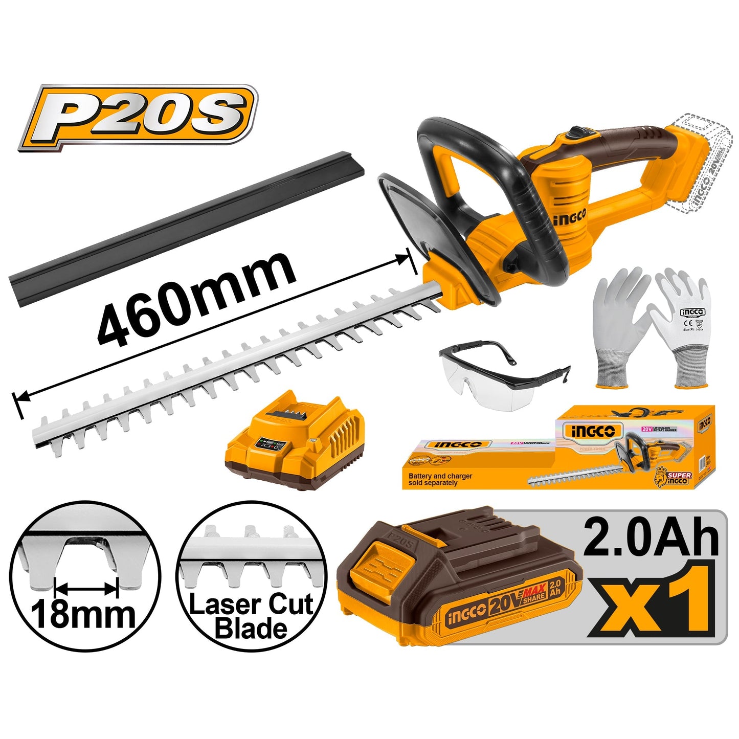 INGCO TAILLE-HAIE 20V + BATTERIE + ACCESSOIRES [CHTLI20461]