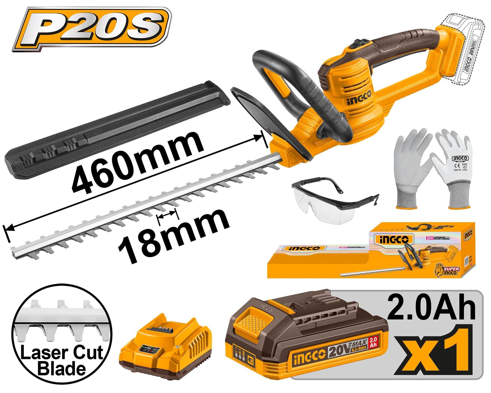 CHTLI20461 - TAILLE-HAIE 20V + BATTERIE + ACCESSOIRES INGCO Maroc