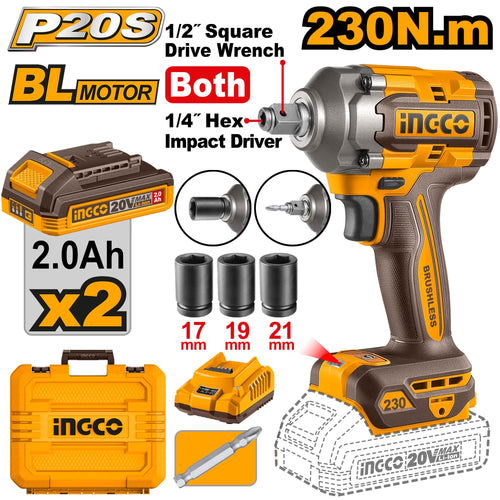 CIWLI20236 - BOULONNEUSE BRUSHLESS 1/2 20V 230N.M INGCO INGCO Maroc