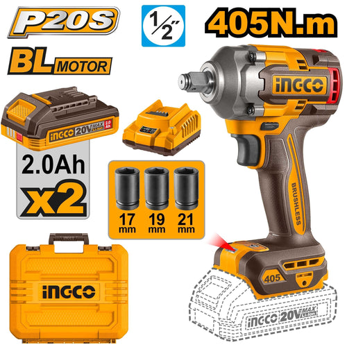 INGCO BOULONNEUSE 20V 405N.M + 2BATT AU MAROC [CIWLI2045]