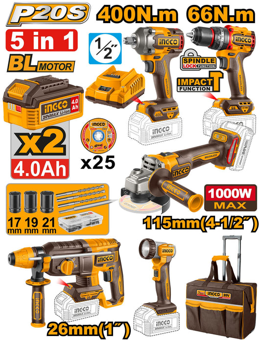 CKLI2059 - PACK VALISE DE 5 MACHINES 20V INGCO Maroc