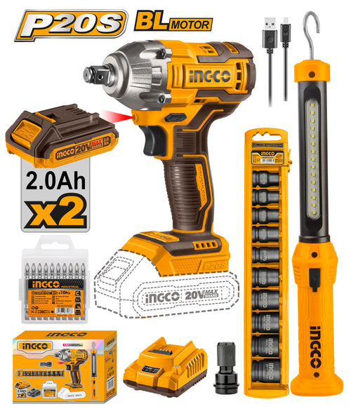 COSLI23011 - PACK BOULONNEUSE A CHOC 300NM SANS CHARBONS 20V INGCO Maroc