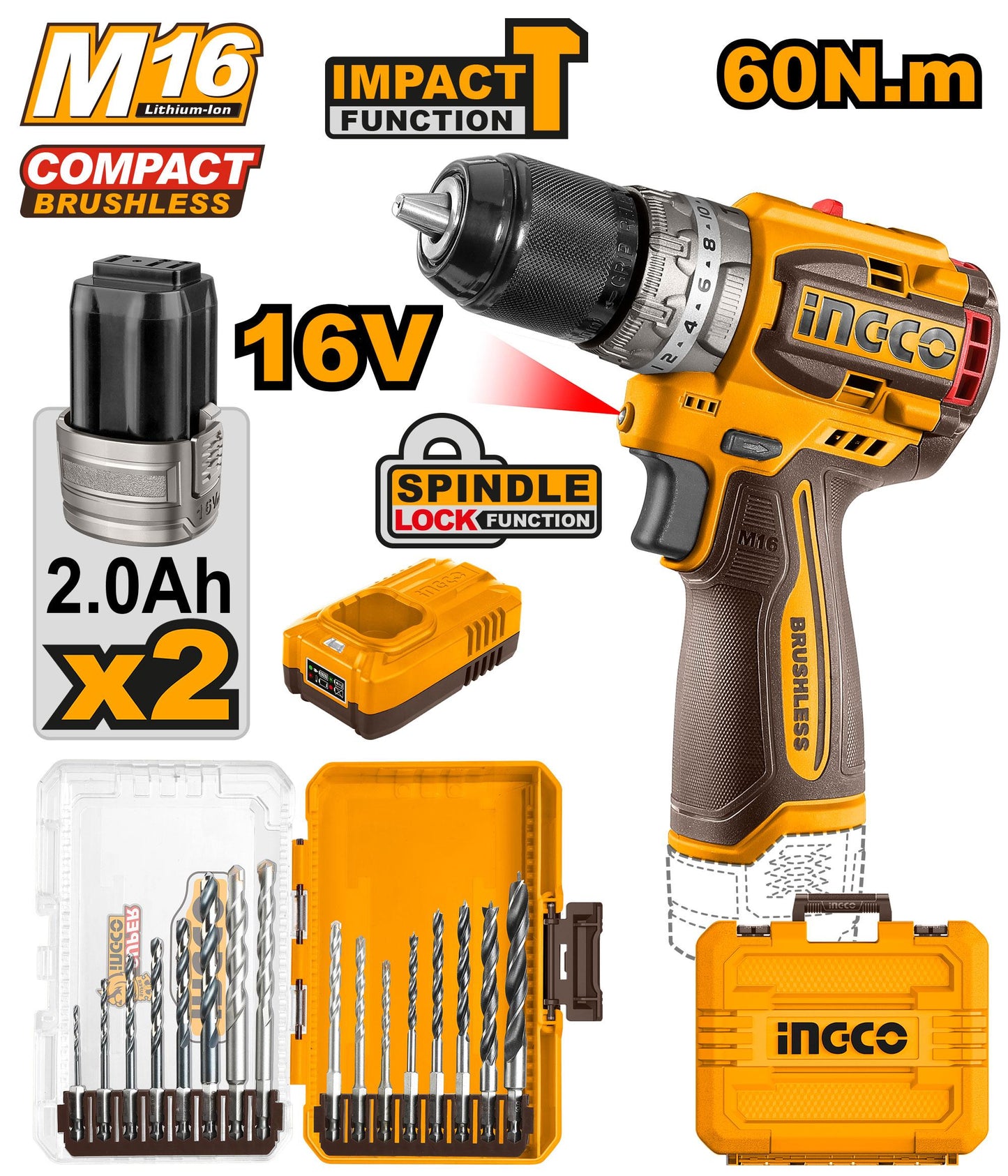 COSLI241199 - VISSEUSE A BATTERIE 16V AVEC 2 BATTERIES 2Ah INGCO Maroc