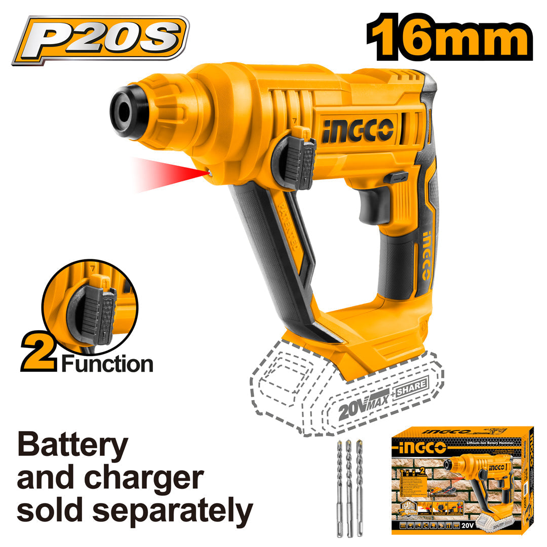 INGCO PERFORATEUR 13MM 20V (SANS BATTERIE/CHARGEUR) [CRHLI1601]