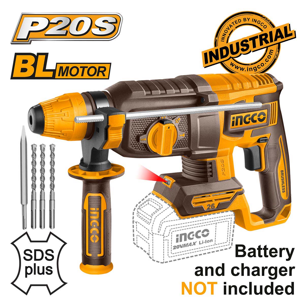 CRHLI20268 - PERFORATEUR BRUSHLESS26MM SANS BATT/CHARG INGCO INGCO Maroc
