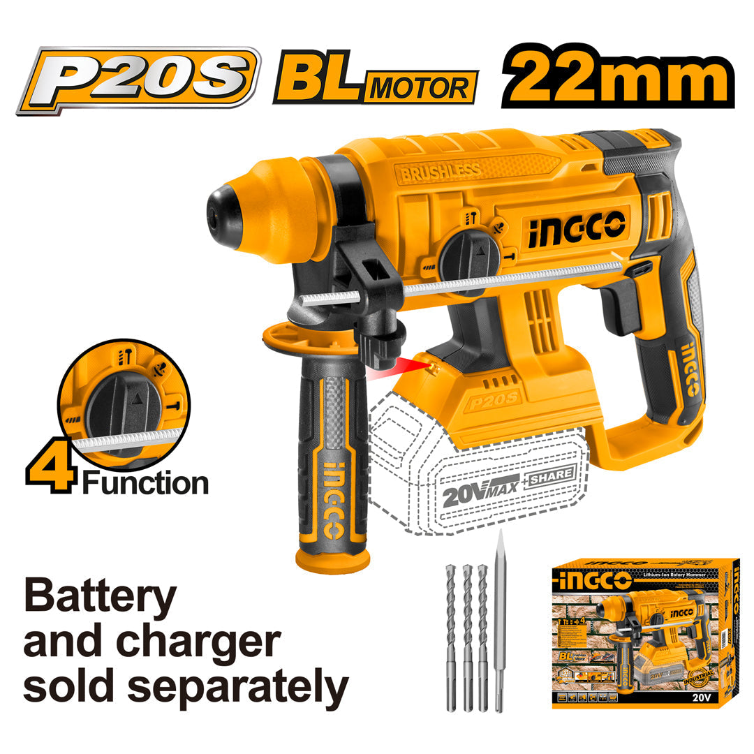 CRHLI2201 - MARTEAU PERFORATEUR 22MM 20V (SANS BATTERIE) INGCO Maroc