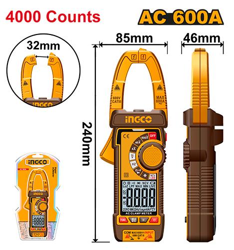 DCM66001 - PINCE AMPERMETRIQUE NUMERIQUE AC 600A INGCO Maroc