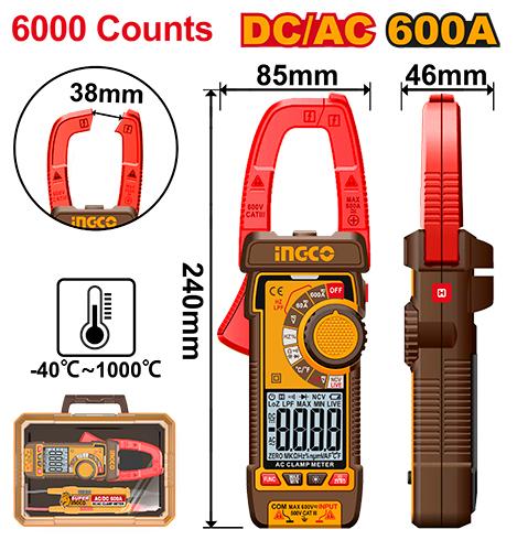INGCO PINCE AMPÈREMÉTRIQUE DC/AC [DCM66002]
