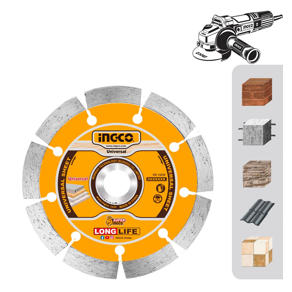 DMD011152 - DISQUE DIAMANT 115MM A EAU ET A SEC INGCO Maroc