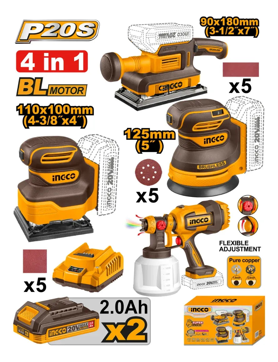 INGCO KIT COMBINÉ SANS FIL 4 PIÈCES [COSLI250383]