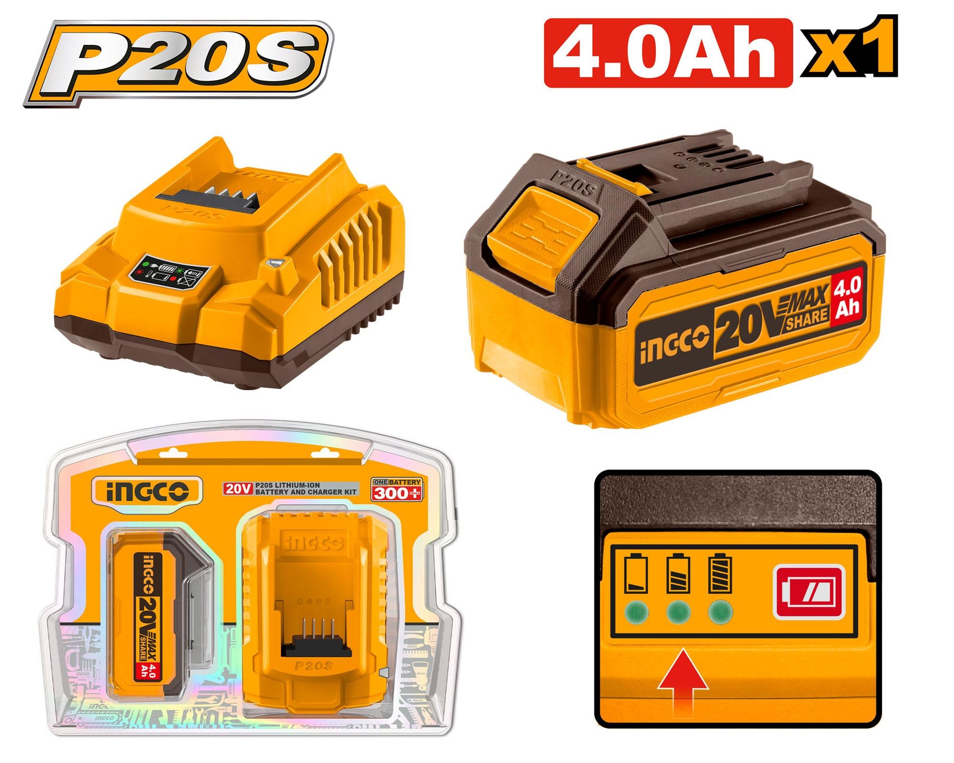 FBCPK1214 - PACK 1 BATTERIE 20V 4AH + 1 CHARGEUR RAPIDE SI INGCO Maroc
