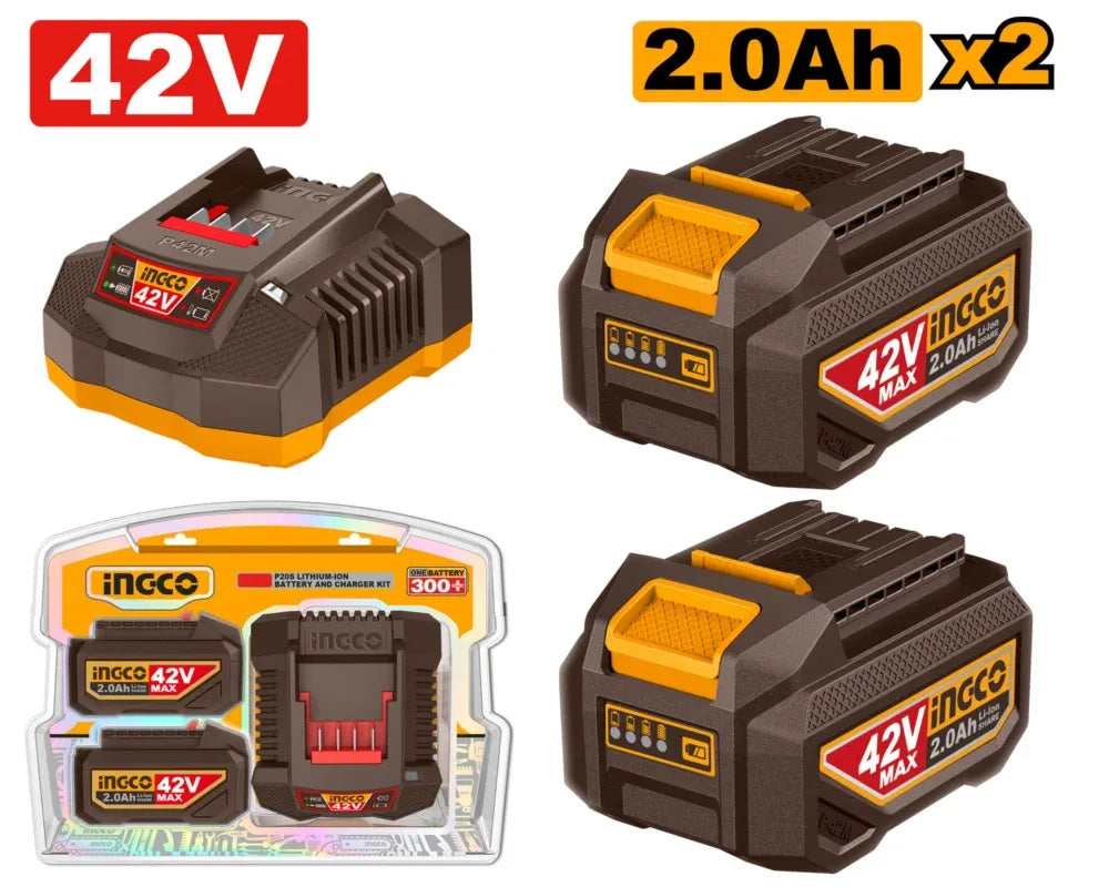 FBCPM20221 - KIT DE 2 BATTERIES 42V 2,0AH LITHIUM-ION ET CHARGEUR INGCO Maroc