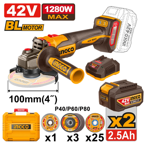 CAGLI4108112 - INGCO MEULEUSE D'ANGLE SANS FIL 42V+2BAT INGCO MAROC
