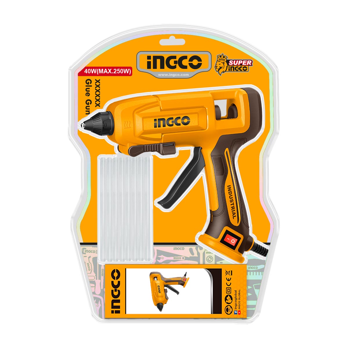 INGCO PISTOLET A COLLE 250W + 8 BATONS COLLE AU MAROC [GG408]