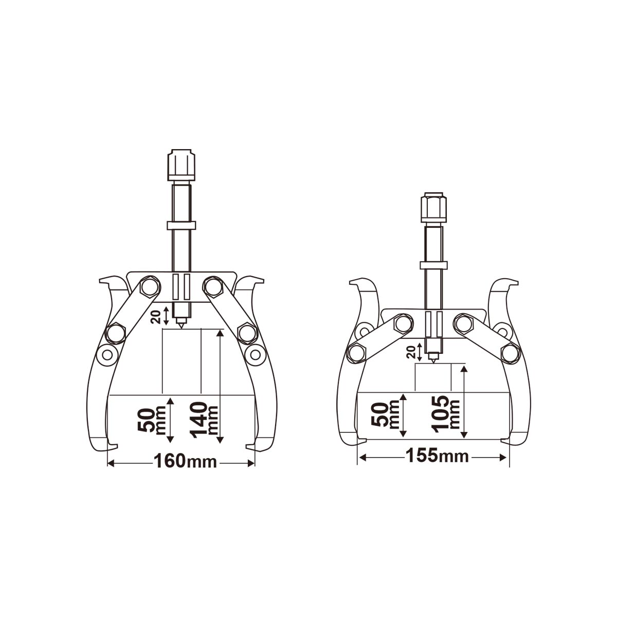 HGP08026 - EXTRACTEUR2GRIFFES FORCE:5000KG  A=160MM,A1=155M INGCO Maroc