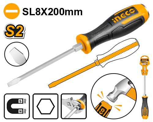 HGTS688200 - TOURNEVIS A ZONE DE FRAPPE VIS A FENTE 8*200 MM INGCO Maroc