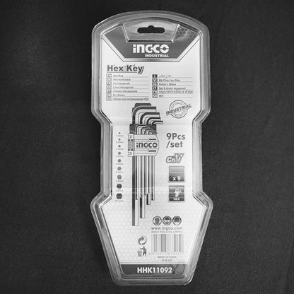 HHK11092 - CLES HEX EXTRA LONG SET DE 9 PIECES 1.5-10MM INGCO Maroc