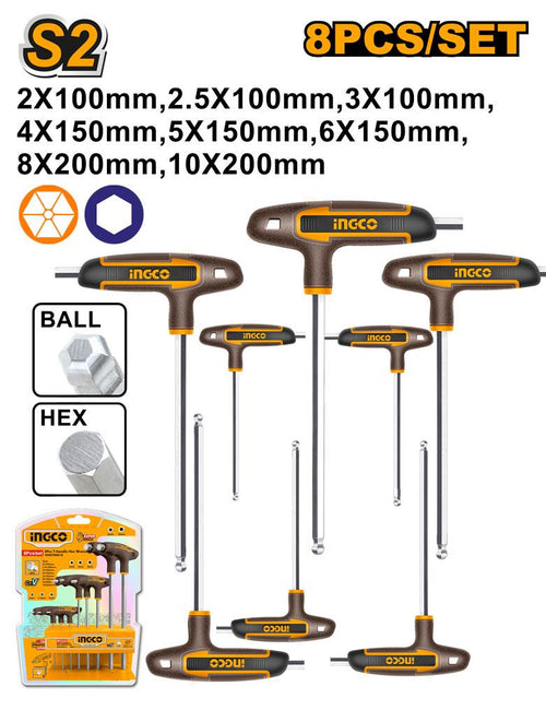 INGCO JEU DE 8 CLES HEXAGONALES A POINTE SPHERIQUE T ING [HHKT80828]