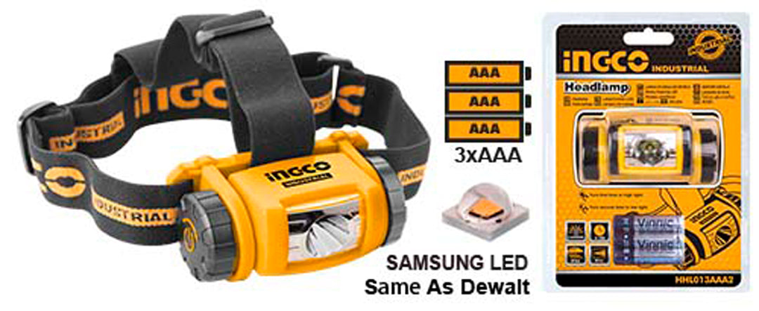INGCO LAMPE FRONTALE PILES:3AAA MAX 180LM-45LM DURE [HHL013AAA2]