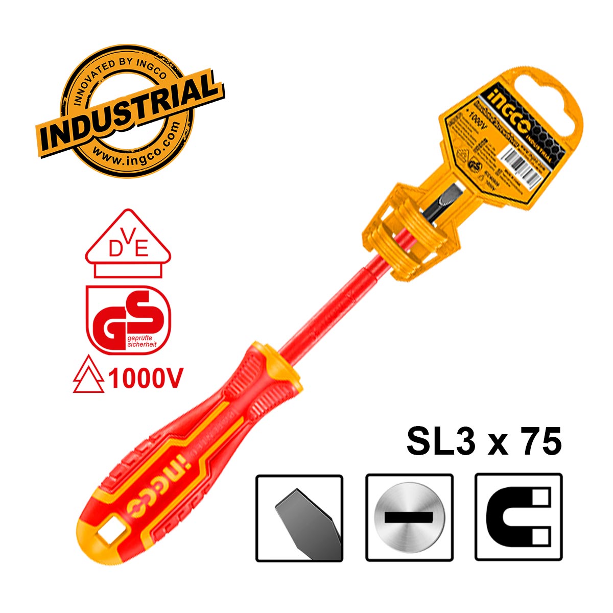 HISD813075 - TOURNEVIS ISOLE SL3.0×75 INGCO Maroc