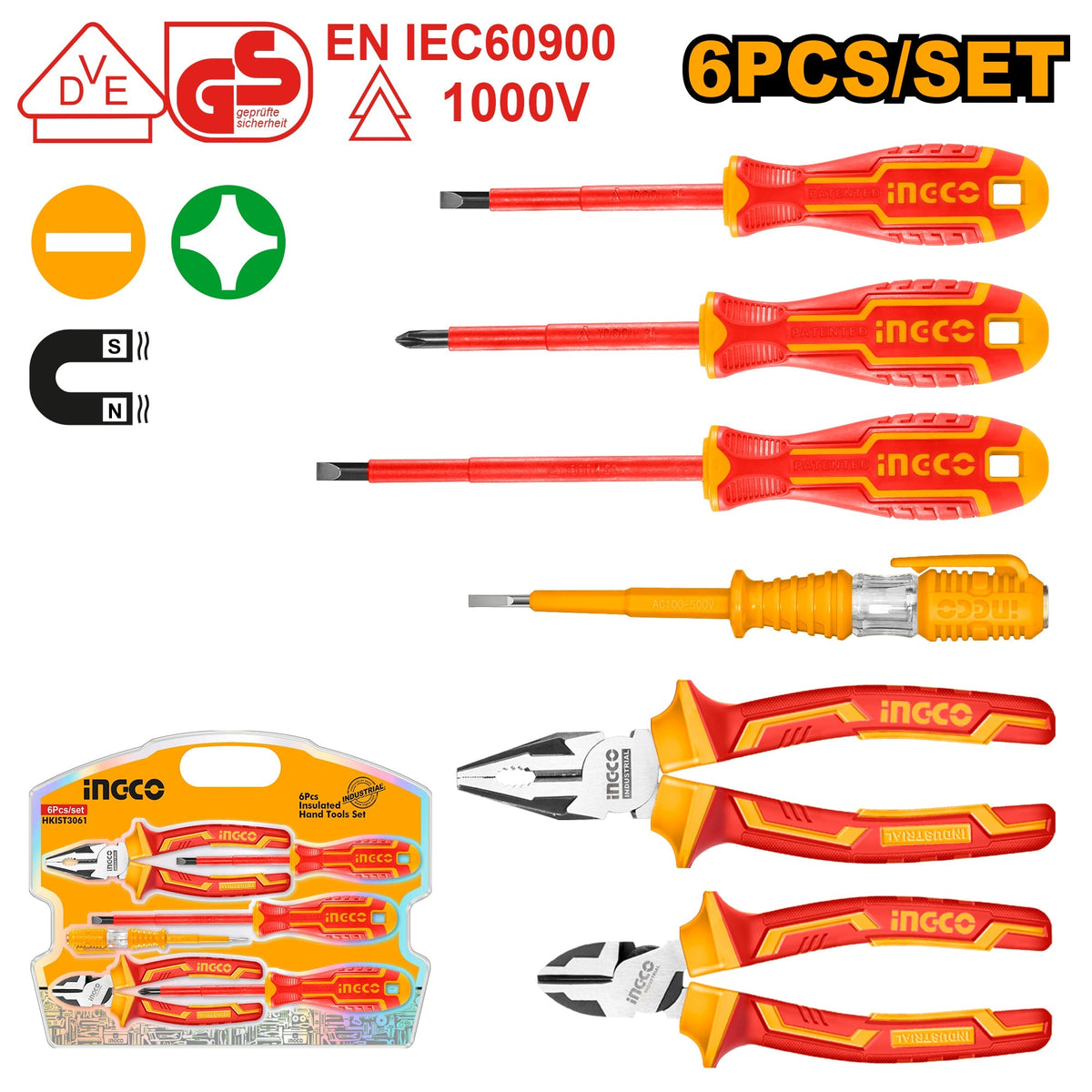 INGCO ENSEMBLE DE 6 OUTILS A MAIN ISOLES 1000V [HKIST3061]