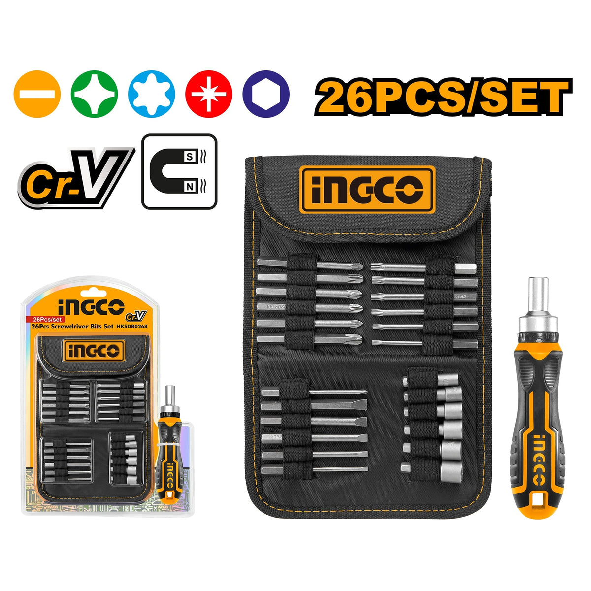 INGCO SET DE 26 EMBOUTS POUR TOURNEVIS 1PCS MANCHE [HKSDB0268]