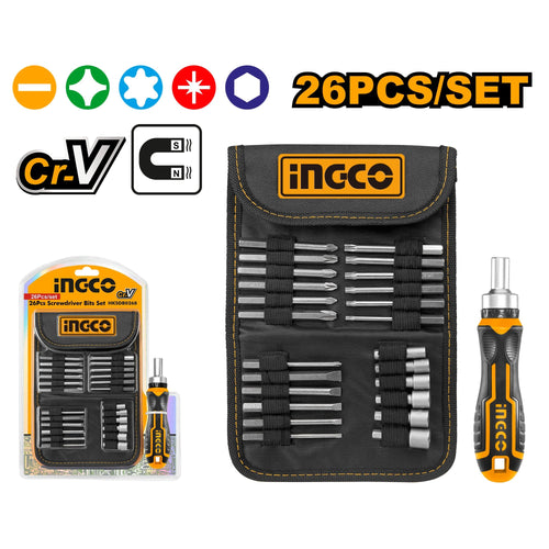 INGCO SET DE 26 EMBOUTS POUR TOURNEVIS 1PCS MANCHE [HKSDB0268]