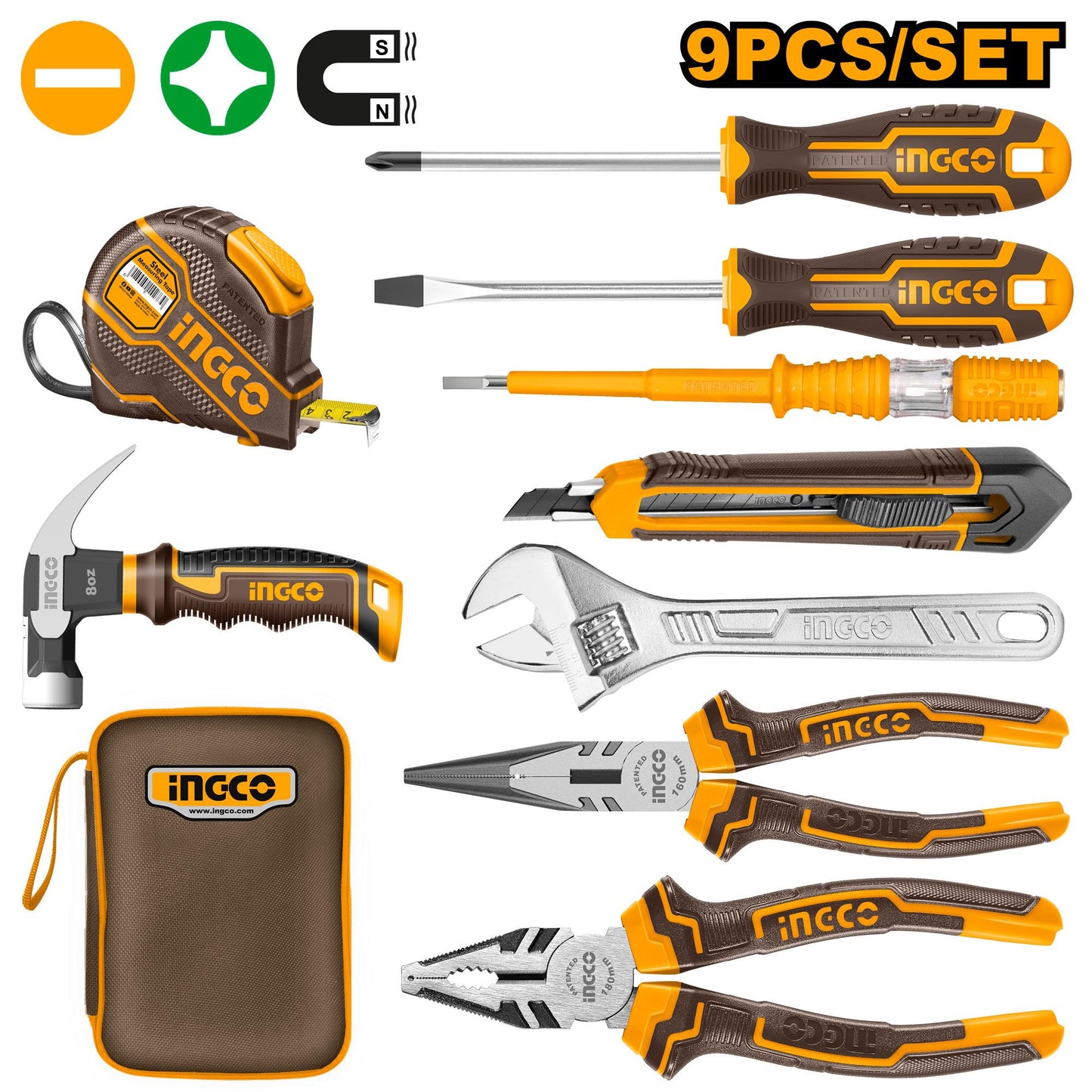 INGCO POCHETTE JEU 9 OUTILS À MAIN [HKTH20809]