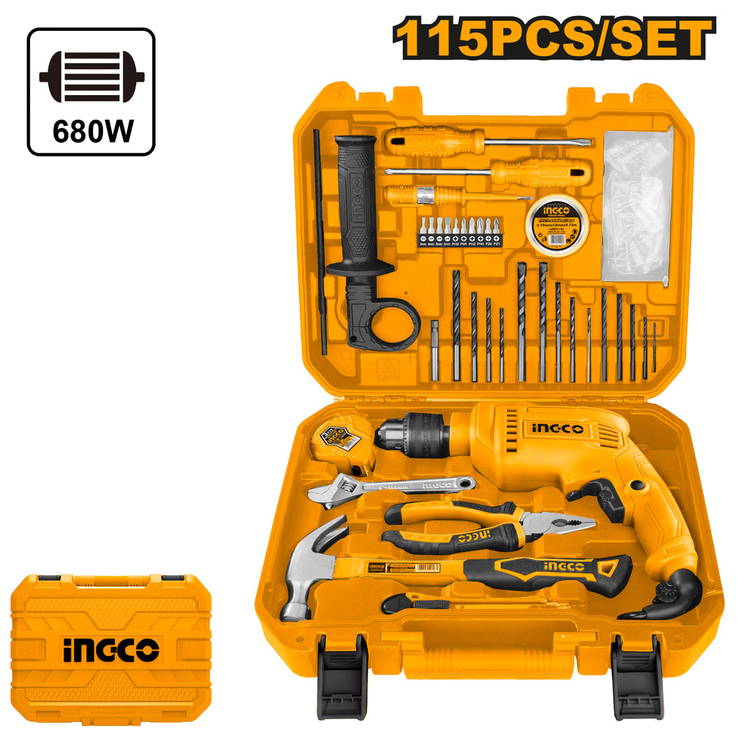 INGCO COFFRET PERCEUSE 13MM 680W 115PCS [HKTHP11151]