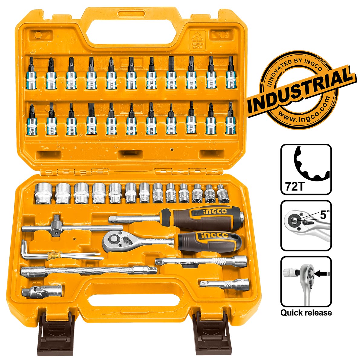 HKTS14462 - MALETTE DE DOUILLES 46 PCS 1/4 NP INGCO Maroc