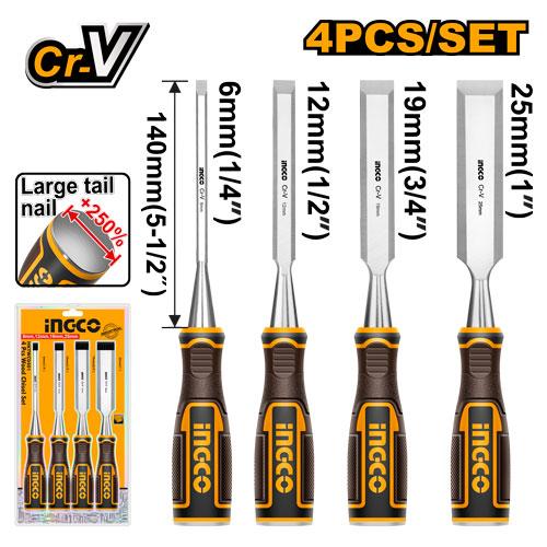INGCO SET DE 4 CISEAUX A BOIS 6MM, 12MM, 19MM, 25MM [HKTWC0401]