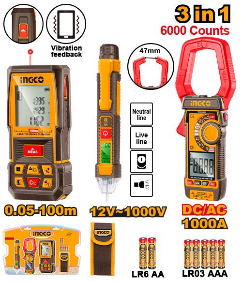 INGCO PACK TELEMETRE LASER + MULTIMETRE + DETECTEUR TENSION [HLDD241202]