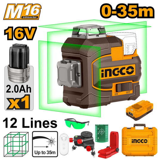HLL301201 - NIVEAU LASER AUTO NIVELLEMENT 3D LIGNE VERT 16V INGCO Maroc
