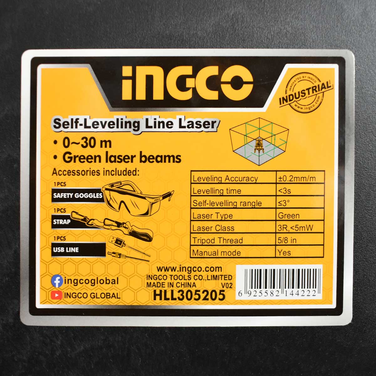 HLL305205 - NIVEAU LASER 5 LIGNES VERT 30M INGCO Maroc