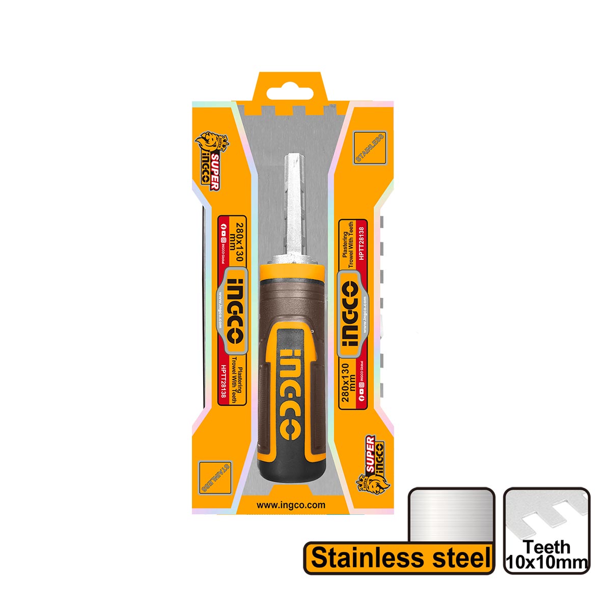 HPTT28138 - TALOCHE A DENTS 280X130MM DENTS 10*10MM INGCO Maroc