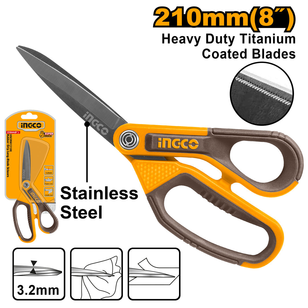 INGCO CISEAUX A LAME LONGUE POIGNEE EN CAOUTCHOUC 210MM [HSCRS812108]