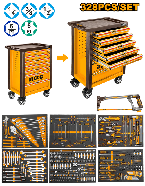 INGCO SERVANTE A 7 TIROIRS + 328 PIECES AU MAROC [HTCS271621]