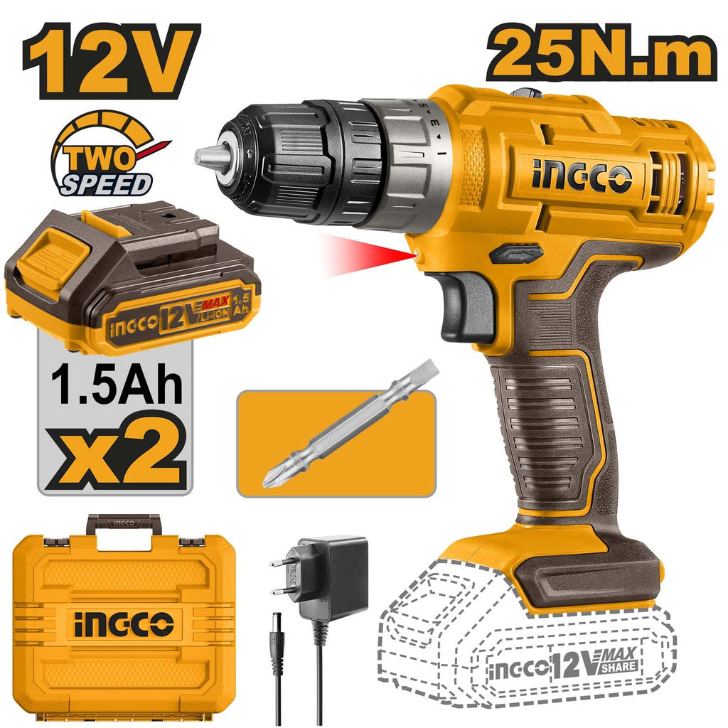 INGCO VISSEUSE 12V 25NM 2BATTERIES PLATES AU MAROC [CDLI1228]