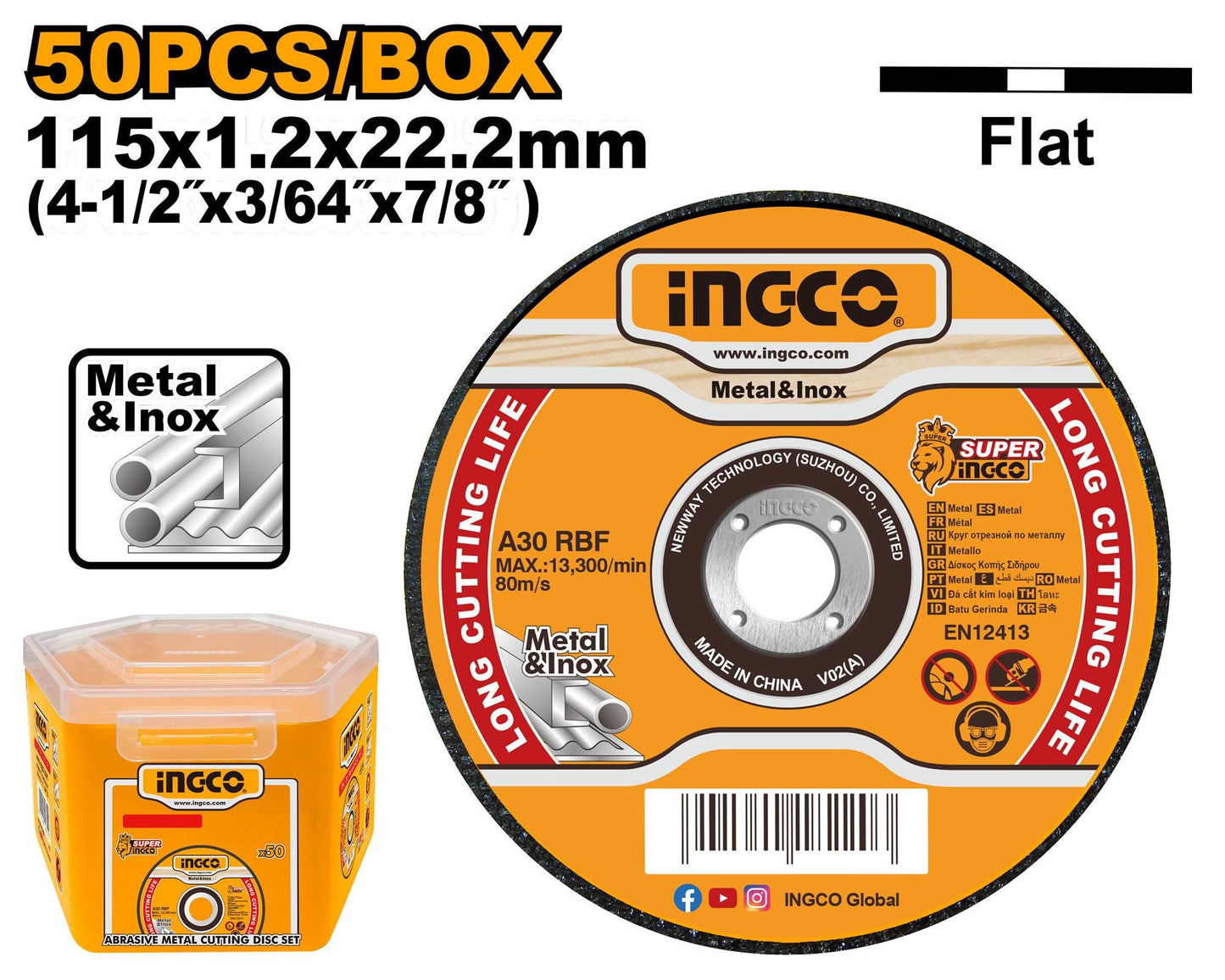 MCD1211550 - JEU DE 50 DISQUES ABRASIFS 115MM SS INGCO Maroc