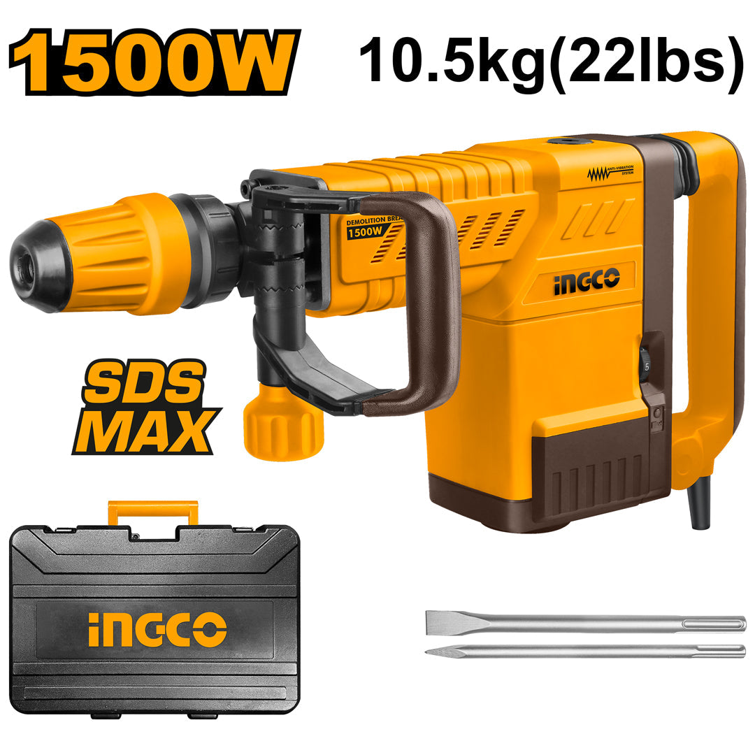 INGCO MARTEAU BURINEUR 10KG 1500W + 2 BURINS [PDB15006]