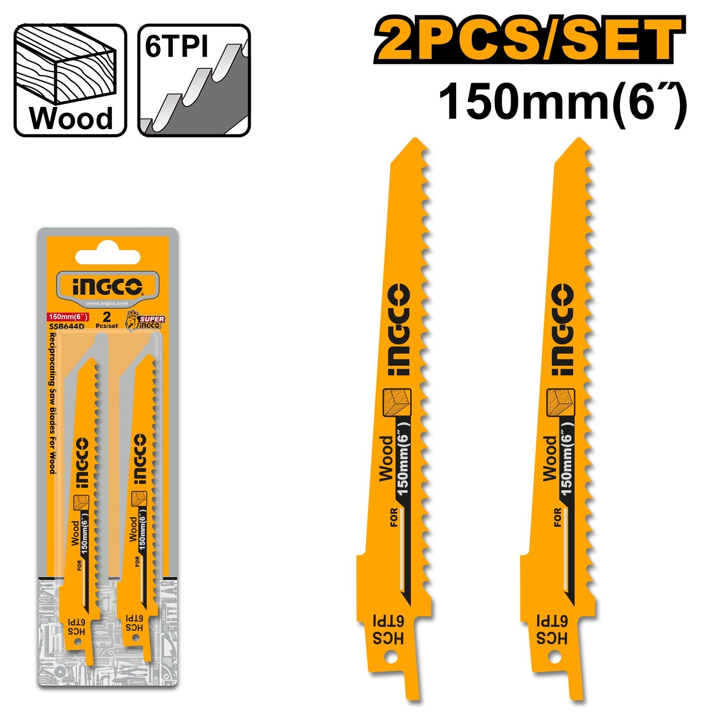 INGCO LAMES SCIE SABRE POUR BOIS 2PCS [SSB644D]